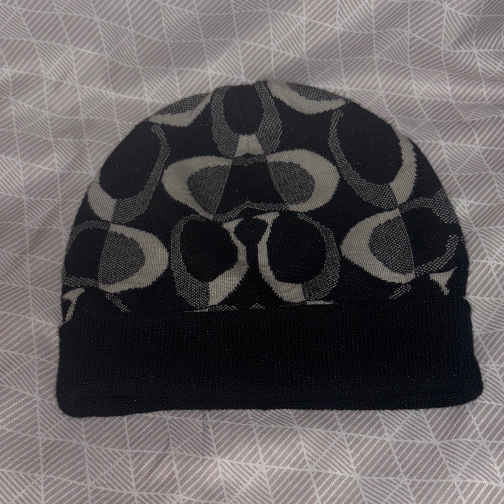 EUC Coach Black and Gray Logo Beanie